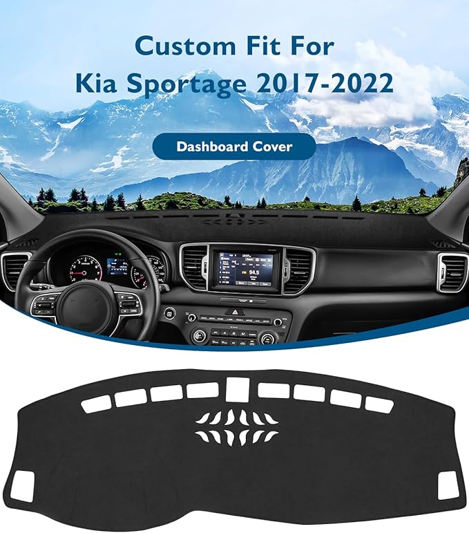 BIBLOZ Dash Cover for Kia Sportage 2017 2018 2019 2020 2021 2022 Accessories Black Flannel Dashboard Cover Mat Car Dashboard UV Sun