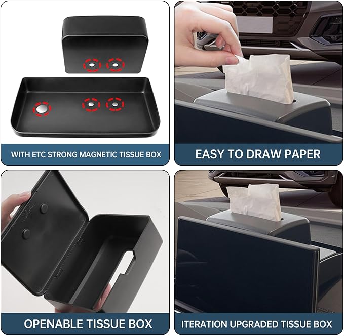 Ruiya Audi Q5 Console Organizer for Audi Q5 2021-2025 Accessories ABS Material Dash Storage Tray with ETC Magnetic Tissue Box Compatible with 2021 2022 2023 2024 2025 Audi Q5(2Packs)
