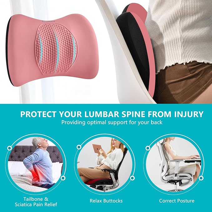 FLORICH Lumbar Support with Car headrest Back Pillow for Chair Headrest Pillow with Gel Memory Foam Massage Point Memory Foam Back Pillow for Office Chair(Pink)