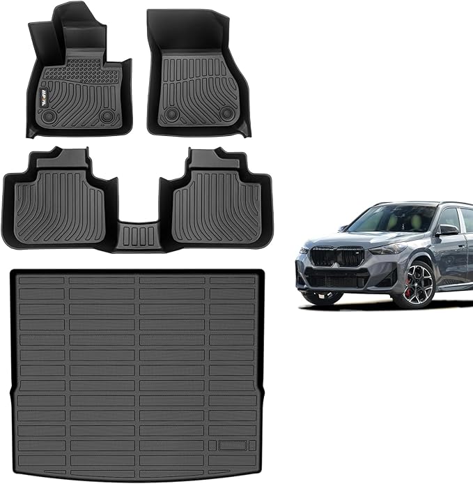 AIPOIL® Floor Mats & Cargo Liner Set for 2016-2022 BMW X1 All Weather Protection TPE Anti-Slip Automotive Full Set Custom Car Mats Accessories - Black