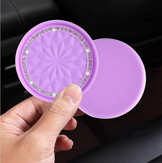 Amooca Car Cup Coaster 4 Pack Universal Non-Slip Cup Holders Insert Coasters Bling Crystal Rhinestone Car Interior Accessories Purple Flower