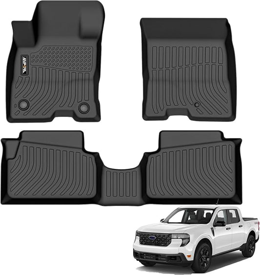 AIPOIL® Floor Mats for 2022-2025 Ford Maverick Hybrid Fits 1st & 2nd Row TPE All Weather Anti-Slip Floor Liners Full Set Custom Car Mats Accessories, Black