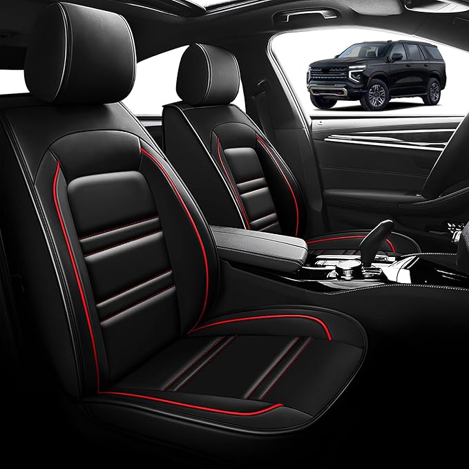 Seat Cover for Tahoe 1995-2025 | Car Seat Covers Front Seats, Waterproof Seat Protectors, Automotive Front Seat Covers (Front Seat, Black&Red Line)