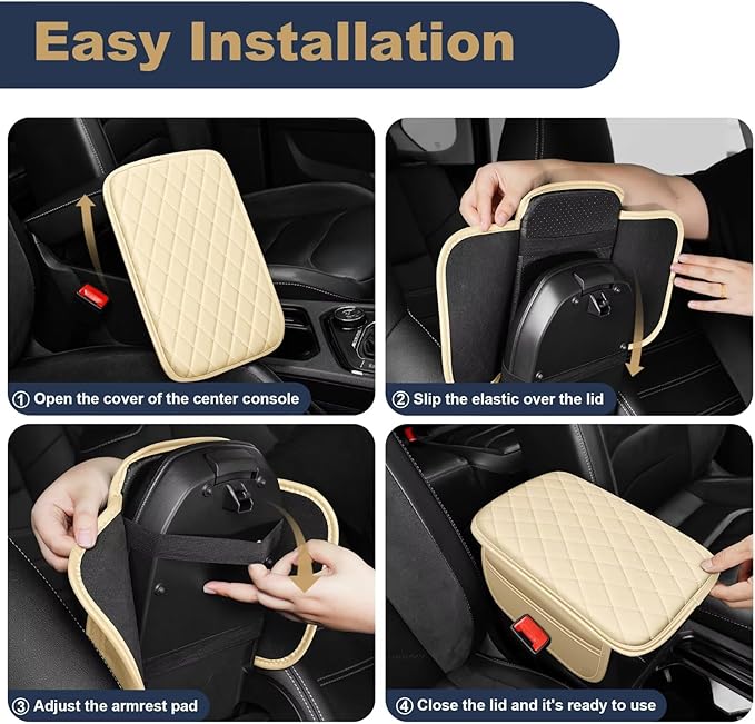 YORKNEIC Center Console Cover Fit for Ford Focus: Middle Console Cover with 2 Storage Pocket,Faux Leather Waterproof Anti-Scratch Car Armrest Cover Protector(Beige)