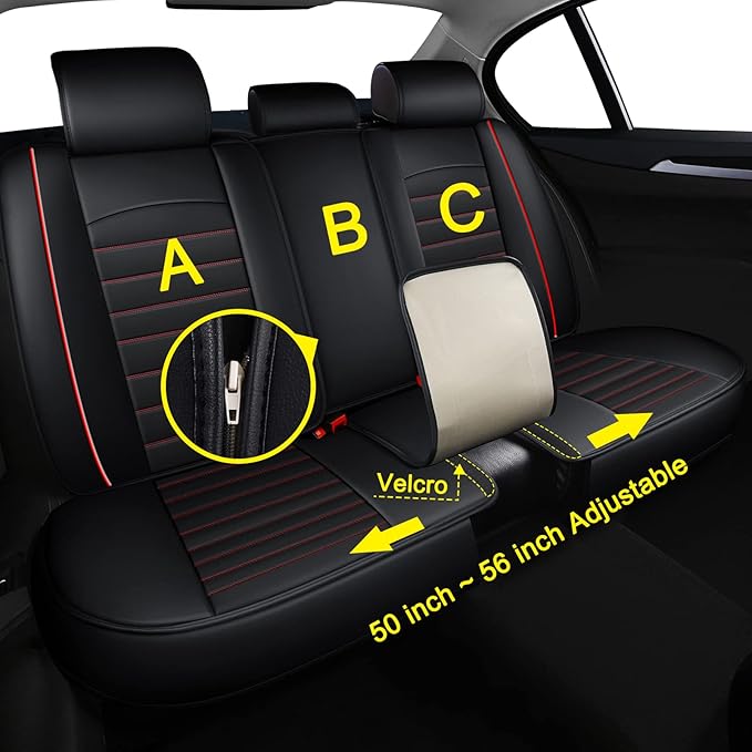 otoez Car Seat Covers Full Set, 5 Seats Faux Leather Seat Covers for Cars, Waterproof Automotive Front & Rear Seat Cushion Protector Interior Covers for Most Cars Sedans Trucks SUVs, Black & Red