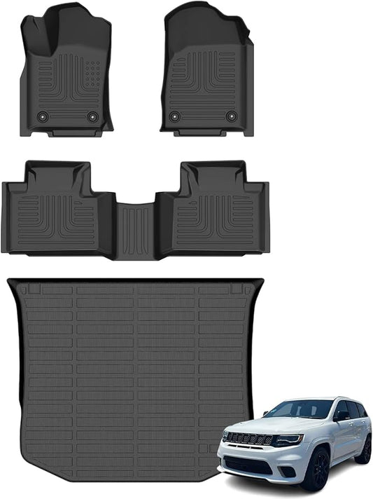 Floor Mats & Cargo Liner for Jeep Grand Cherokee 2016-2021, All Weather Automotive TPE Floor Liners Set Waterproof Accessories Black