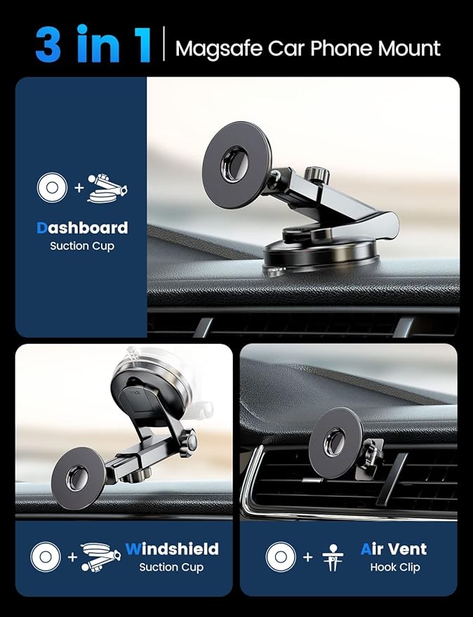 eSamcore Retractable Magnetic Car Mount for iPhone 15/14/13 Pro Max and Magsafe Case, Black