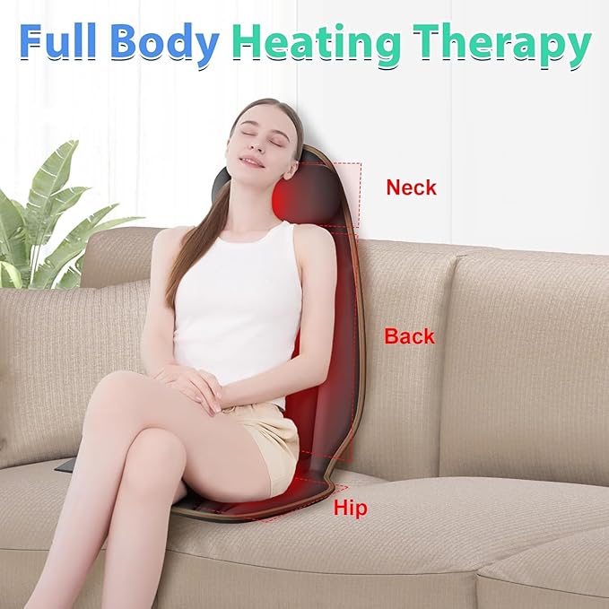 Sotion Back Massager for Chair, Heated Seat Cushion Massager with Neck Traction, Vibration Massage Pad for Full Body Massage for Office Chair, Home Use