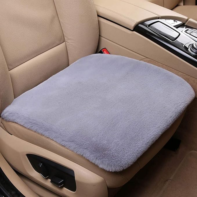 Winter Soft Warm Faux Rabbit Fur car seat Cushion,Universal fit Plush Front and Back Fuzzy car seat Pads Cushion Cover Protector - 1pcs (Front seat 1pcs,Gray)