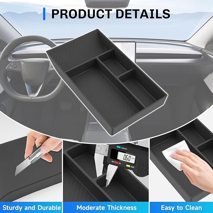 SXCY for 2025 2026 Tesla Model Y Center Console Organizer for 2026 Tesla Model Y Accessories Silicone Under Center Console Tray for 2026 Tesla Model Y Under Console Storage