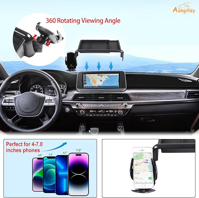Aunginsy Center Console Dash Storage Tray with Phone Holder Compatible with Kia Telluride 2020-2022 Dashboard Storage Box Organizer Mobile Phone Mount Bracket Dash Storage Tray Interior Accessories