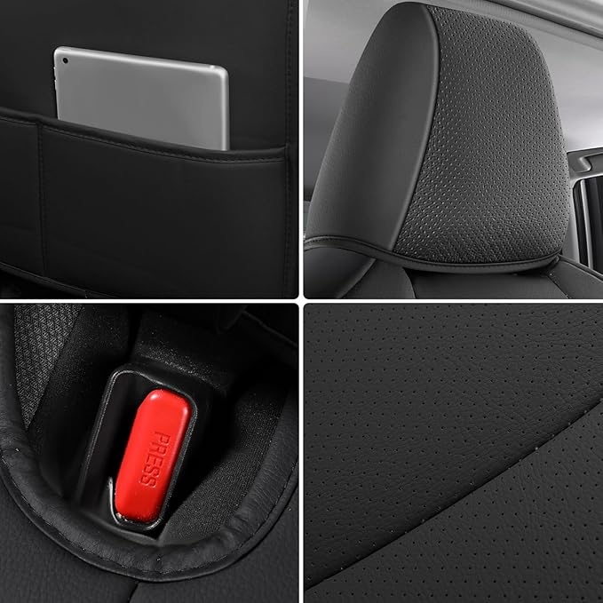 AOOG Leather Car Seat Covers Fit RAV4, Waterproof Faux Leather Seat Covers Custom Fit for Toyota RAV4 2019 2021 2022 2023 2024 2025 LE,XLE,XLE Premium, Limited, Hybrid(Full Set, Black)