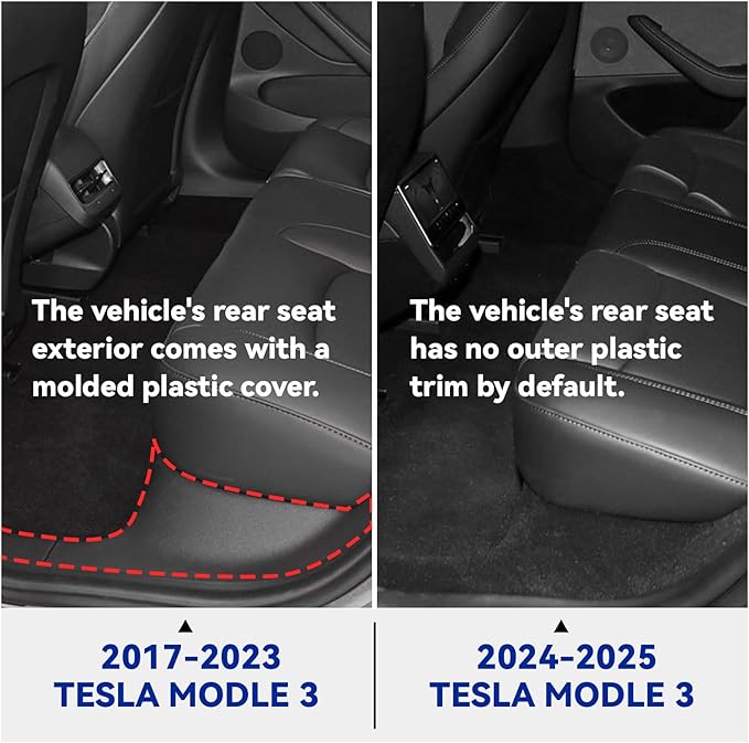 EKR Custom Floor Mats for Tesla Model 3 2024-2025, Front & 2nd Row Luxury Car Floor Mat Fit Model 3 2024 2025 - Leatherette Floor Liners (Black and Black Stitching)