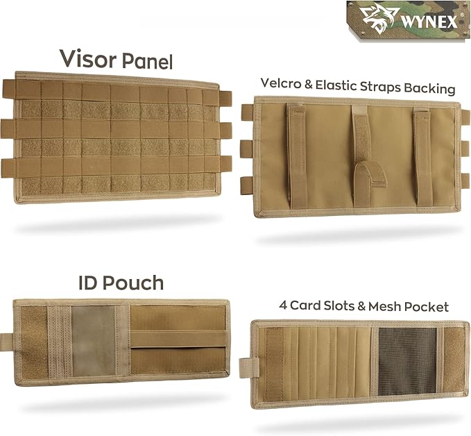 WYNEX Car Sun Visor Organizer with Detachable Card Pouch | Automotive Visor Storage Molle Panel with Elastic Webbing Slots for Glasses & Tactical Gear | Fit Most Vehicle, SUVs, Jeeps &Trucks (2 Packs)