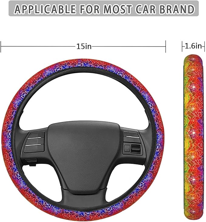 Rainbow Style Mandala Steering Wheel Covers Anti-Slip Elasticity Car Accessories Steering Wheel Protector Universal 15 Inch for Cars SUV Vehicle Truck