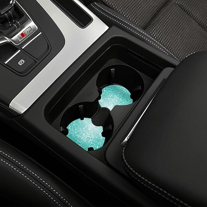 Teal Turquoise Green Glitter Bling Steering Wheel Cover for Women Men,Anti-Slip Breathable Car Steering Wheel Cover Elastic Protection with 2 Pieces Car Coasters,Universal 15" Fit Auto,Suvs,Truck