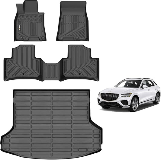 AIPOIL® Floor Mats & Cargo Liner Set for 2022-2025 Genesis GV70 (Not for Electrified) All Weather Protection TPE Anti-Slip Automotive Full Set Custom Car Mats Accessories - Black