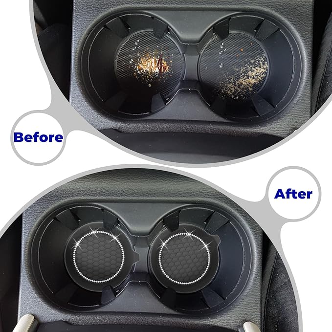 4 PCS Car Cup Coasters, Universal Cup Holder Coaster for Car Accessories, Bling CupHolders Insert for Women Non-Slip Silicone Car Cup Holder Coasters