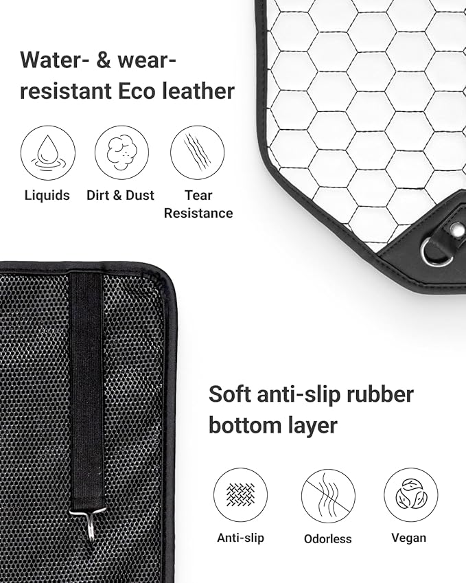 Owleys Kick Mat Back Seat Protector - Car Back Seat Cover for Kids Feet - Waterproof & Sturdy Protector for Upholstery from Dirt, Mud, Scratches and Stain (White 2 pcs)