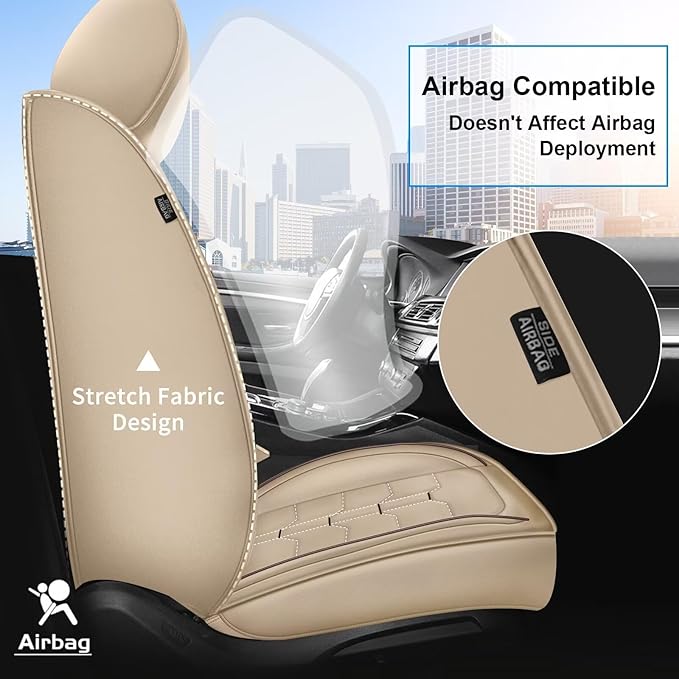 Seat Covers Fit for Chevrolet Chevy Tahoe LT/LS/RST 2011-2024 2025 2026 Full Set Car Seat Cover Faux Leather Seat Cushion Waterproof Auto Protectors(Beige)-2 Rows 5 Seats