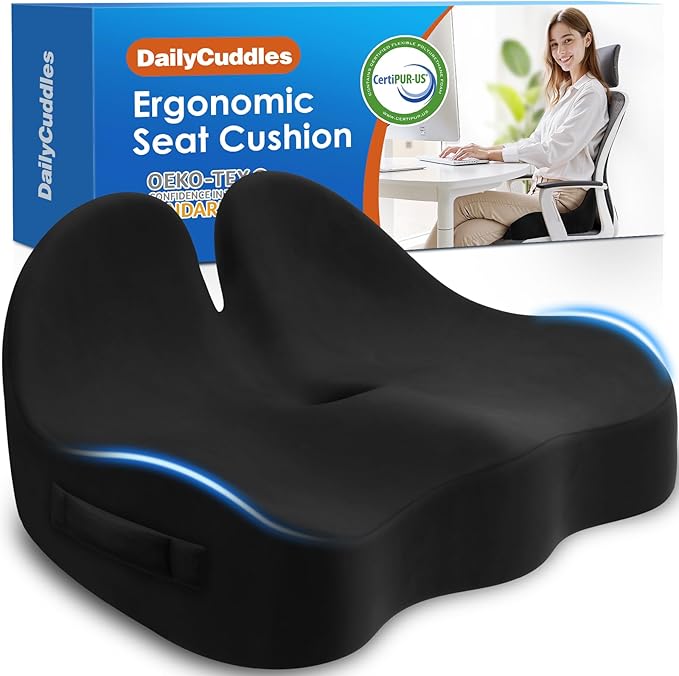Seat Cushion, Chair Cushions for Office Chairs/Desk Seats/Wheelchair - Hip&Sciatica&Tailbone Pain Relief Memory Foam Office Chair Cushion for Long Sitting Office Workers, Black