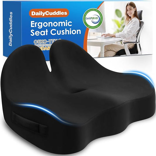 Seat Cushion, Chair Cushions for Office Chairs/Desk Seats/Wheelchair - Hip&Sciatica&Tailbone Pain Relief Memory Foam Office Chair Cushion for Long Sitting Office Workers, Black