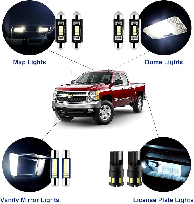 EASY EAGLE Super Bright LED Interior Lights, H11 High Low Beam, 14 Pcs Light Bulbs Combo for Chevy Silverado 2007 2008 2009 2010 2011 2012 2013 All Models