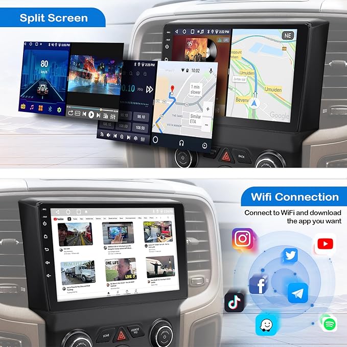 Car Stereo Radio for Dodge RAM 2013 2014 2015 2016 2017 2018 1500 2500 3500 Automatic AC, 9 inch Touch Screen Radio with Wireless CarPlay Android Auto Bluetooth GPS Navigation,2G Ram 32G ROM