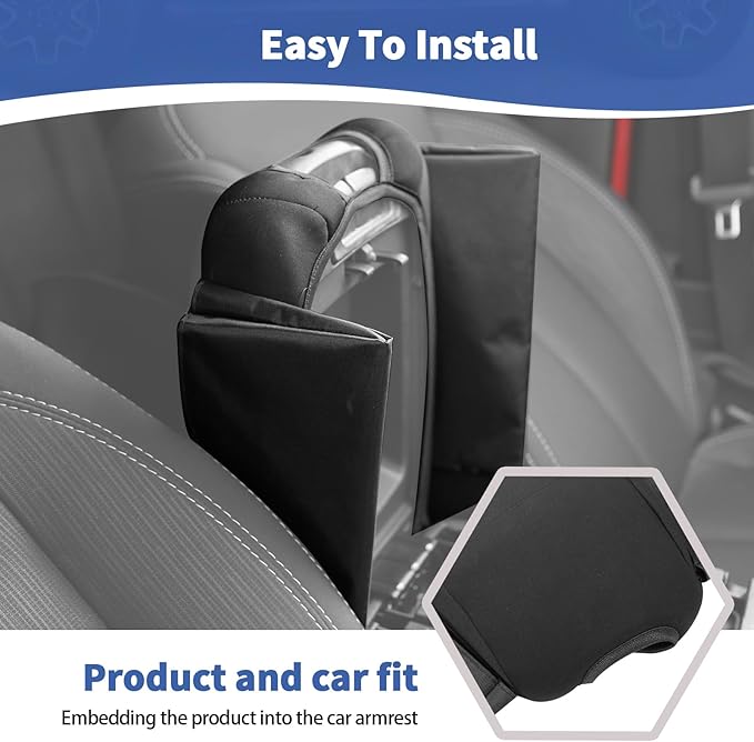 RT-TCZ for Jeep JK Center Console Armrest Pad Cover with Storage Bag for Jeep Wrangler JK JKU 2011-2017 Black Neoprene
