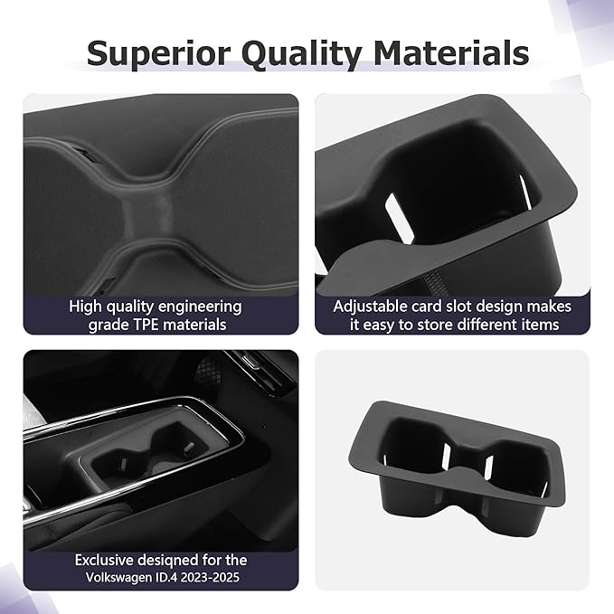 LUWU 2025 VW ID4 Center Console Cup Holder Compatible with 2023 2024 2025 VW ID.4 Limited/Pro/S Limited/AWD Pro/Pro S/AWD Pro S/AWD Pro S Plus Accessories Center Console TPE Material Cup Holder Insert