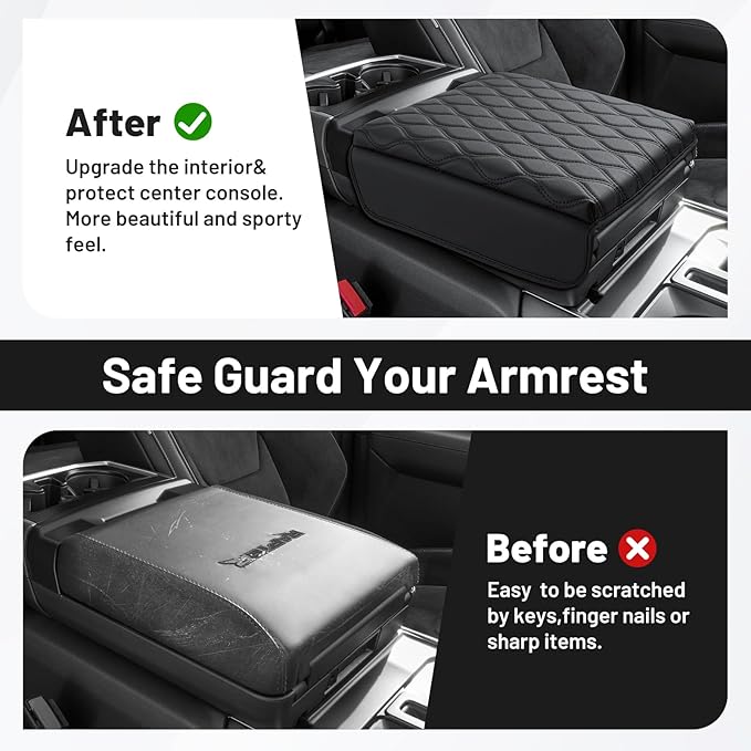 Autorder Center Console Cover for 2021-2025 Ford F150/2022-2025 F150 Lightning Accessories Armrest Cushion Cover Nappa Leather Middle Console Covers (Only fit for Work Surface Console)