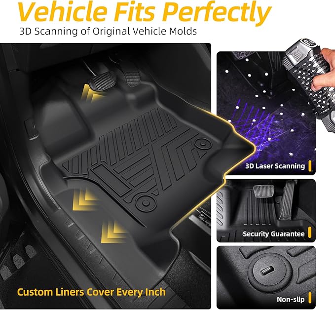 PWY Car Mats for Ford F150 2015-2025 / F-150 Lightning SuperCrew 2022-2025 (Rear w/o Fold Flat Storage), Custom Truck Mats, TPE Heavy Duty Floor Liners, All Weather Car Liners, 3PCS Truck Accessories