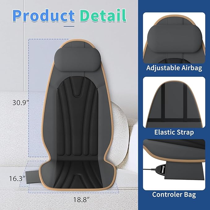 Sotion Back Massager for Chair, Heated Seat Cushion Massager with Neck Traction, Vibration Massage Pad for Full Body Massage for Office Chair, Home Use