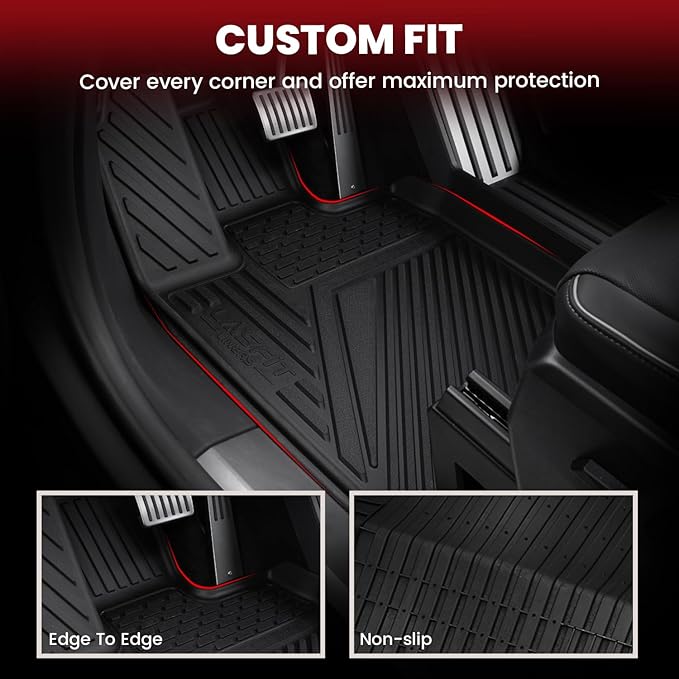 LASFIT Premium Extra Thick Floor Mats & Bed Mat for Tesla Cybertruck 2025/2024/2023 Custom Fit TPE All Weather 1st & 2nd Row Car Accessories Full Set Front Rear Cargo Trunk Liners, 6PCS Black