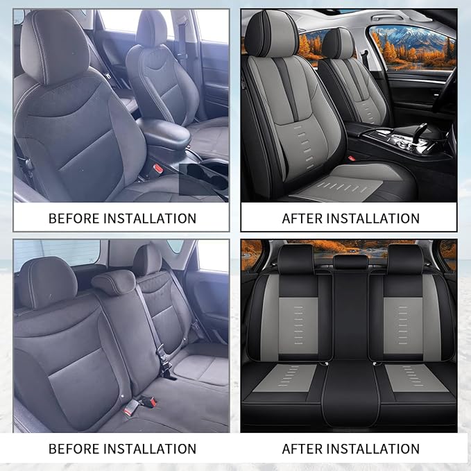 Seat Covers Fit for Chevrolet/Chevy Silverado 2007-2024 2025 Full Set Seat Covers Breathable 3D Lumbar Support Faux Leather Protector Car Seat Covers (Black & Grey)