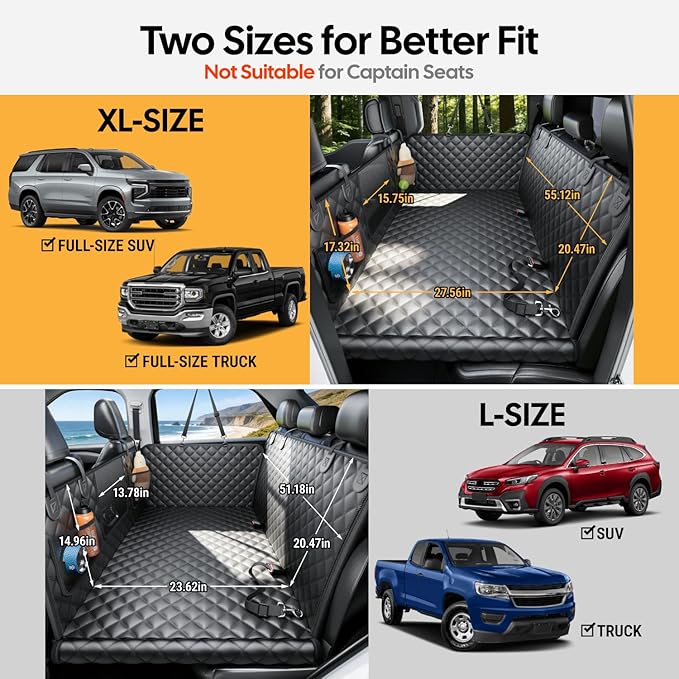 Wigoo Dog Car Seat Cover for Back Seat, 450lb Hardbottom Dog Hammock,Waterproof & Anti-Scratch Backseat Protector for 1-4 Large/Medium Dogs, Seat Extender for SUV Medium Truck, Size-L, Black+Orange