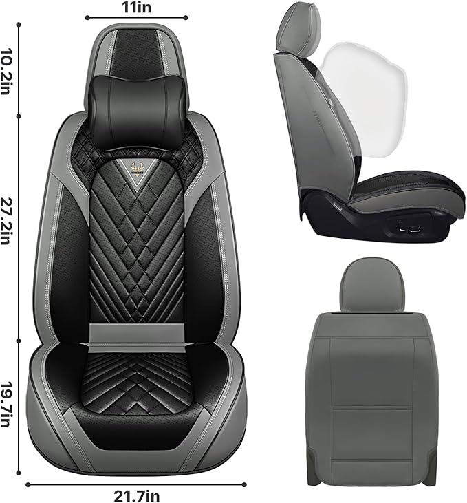 Car Seat Cover Full Coverage Seat Cover Premium Waterproof Faux Leather Cushion Universal Accessories Fit SUV Sedan Automotive Vehicle Auto Interior Seat Protector Full Set(2 Seat-Headrest,Black&Gray)