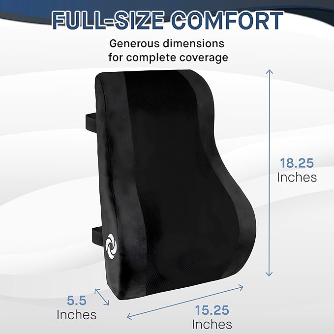 Samsonite Lumbar Support Pillow Mid and Lower Back with Cooling – Office Chair Back Cushion, Gaming Chair, Desk Chair, Car Seat Lumbar, Work from Home Office Accessories, Black with Cooling