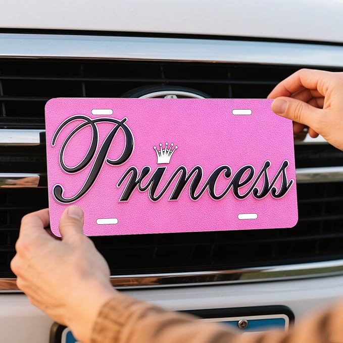 Princess. Front License Plate Aluminum Decorative License Plates Funny Metal Car Plate 6"X12" Novelty Vanity Tag Cover with 4 Holes Car Decor Accessory (LVCP25109021)
