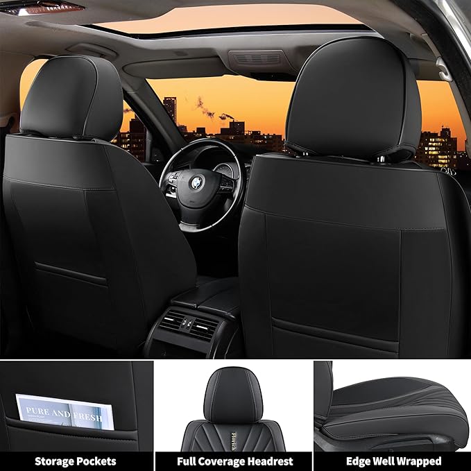 FLORICH Universal Leather Car Seat Protector, 5-Seat Set, Black Automotive Accessories for Sedan SUV Pick-up Truck