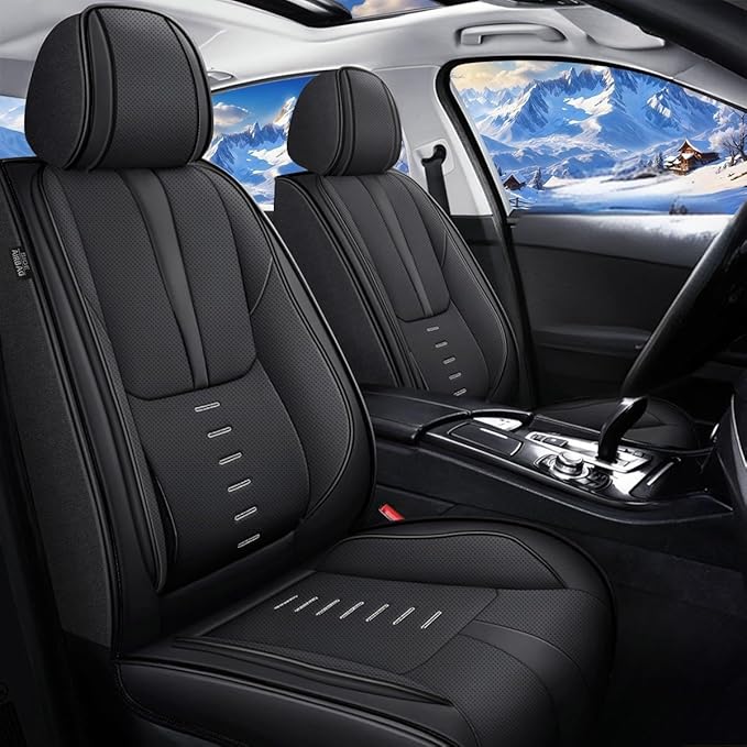 Seat Covers Fit for Chevrolet/Chevy Tahoe LT LS RST 2011-2024 2025 2026 2 Front Seat Covers Breathable 3D Lumbar Support Faux Leather Protector Car Seat Covers (Black Line)