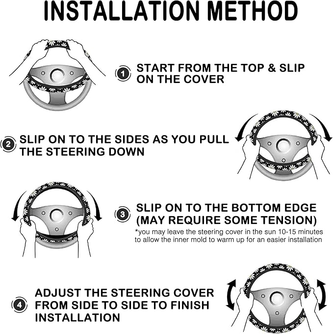 White Daisy Flowers Steering Wheel Cover with 2 Pcs Car Coasters Neoprene Steering Wheel Cover for Women Men Anti-Slip Breathable Car Accessories Universal 15 Inch Fit Auto Cars Trucks