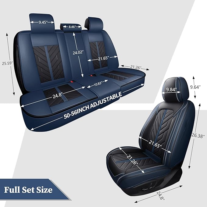 Tomatoman Car Seat Covers Full Set,Universal Automotive Breathable Leather Vehicle Cushion Full Coverage Protectors Fit for Most Cars SUV Pick-up Truck(Full Set/Black Blue)