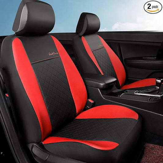 GIANT PANDA Front Seat Cover for Nissan, Leather Seat Protectors Custom Fit Nissan Rogue Altima Sentra Versa Kicks Frontier Murano Pathfinder Maxima (Red+Black)