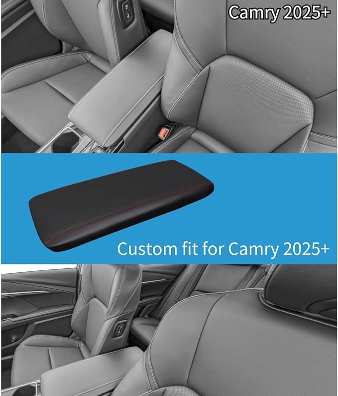 POSAID Center Console Armrest Cover for 2025 Toyota Camry (XSE/XLE/SE/LE) Leather Armrest Cover for 2025 Toyota Camry Accessories, Red Trim