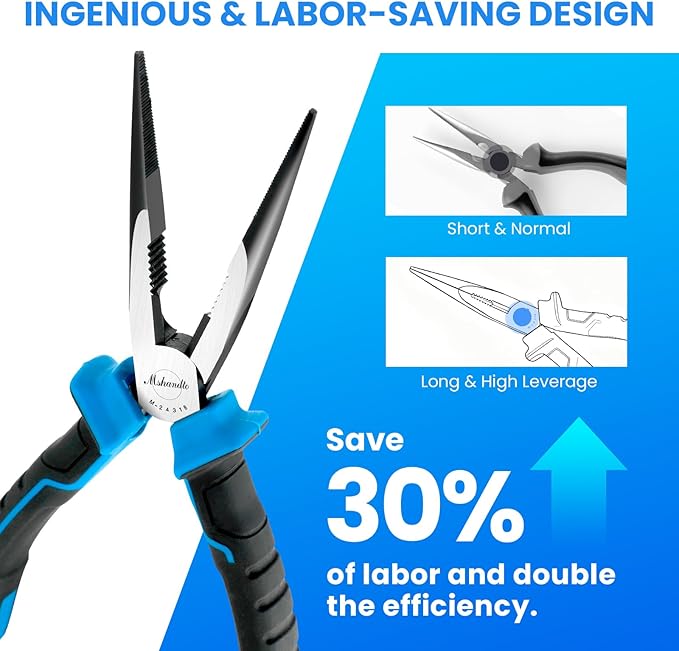 2 Pieces Plier Set, Including 8" Needle Nose Pliers and 7" Diagonal Cutting Pliers, Premium High Carbon Steel Construction for Plumbing, and General Applications Multi-use Tools Set