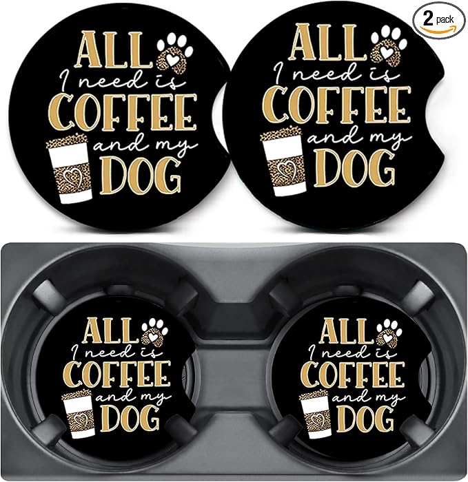 2 Pack Car Coasters for Cup Holders,Dog Themed Car Cup Holder Coasters,2.75" Universal Size Anti Slip Rubber Mat,Automotive Interior Accessories,Dog Gifts for Women,Men,Mom,Girlfriend,Wife,Her