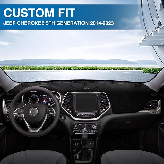 KUST Car Dash Cover for Jeep Cherokee Latitude 2014-2023 Polyester Dashboard Cover Non-Slip Center Console Dash Cover Interior Accessories for Cherokee