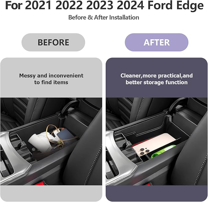 LUWU for 2024 Ford Edge Center Console Organizer Tray 2020 2021 2022 2023 2024 Ford Edge SE/SEL/ST-Line/Titanium/ST Console Organizer Armrest Storage Box Armrest Tray 2024 Ford Edge Accessories (Red)