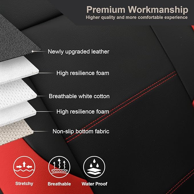 GIANT PANDA Front Car Seat Cover for Jeep, Leather Bucket Seat Covers Custom Fit Jeep Grand Cherokee Wrangler Compass Gladiator Wagoneer Renegade Liberty Patriot (Red+Black)